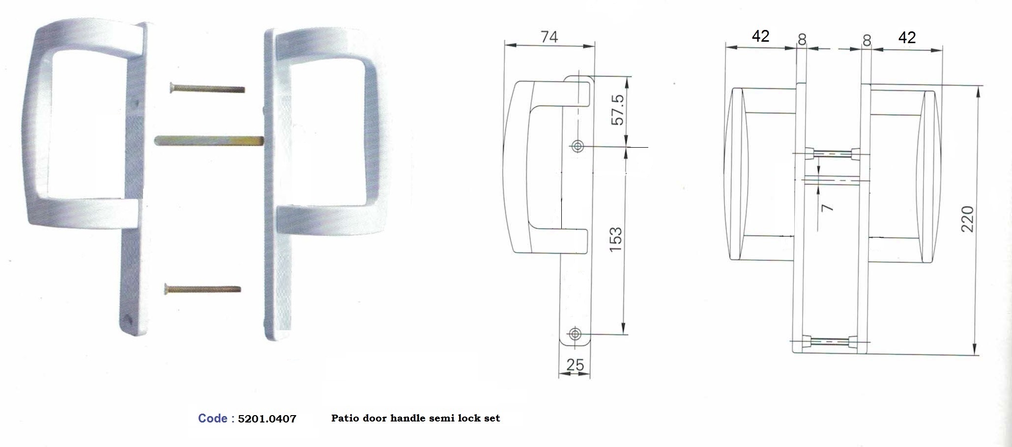 Patio Handle Set, Semi Lock